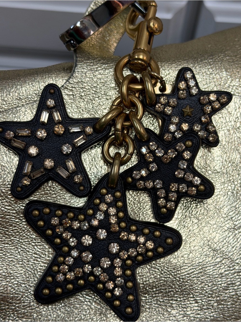 Coach Black Leather Star Crystal Keychain / Purse Charm - Picture 4 of 6